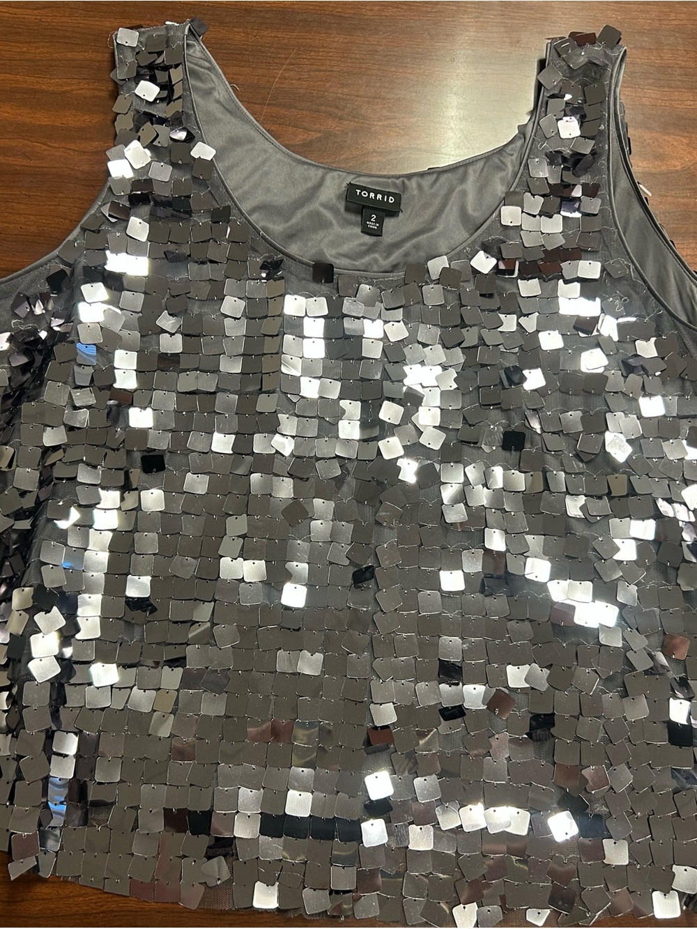 Torrid Womens Plus Size 2 Gray Silver Sequin Mesh Lined Wide Strap Tank